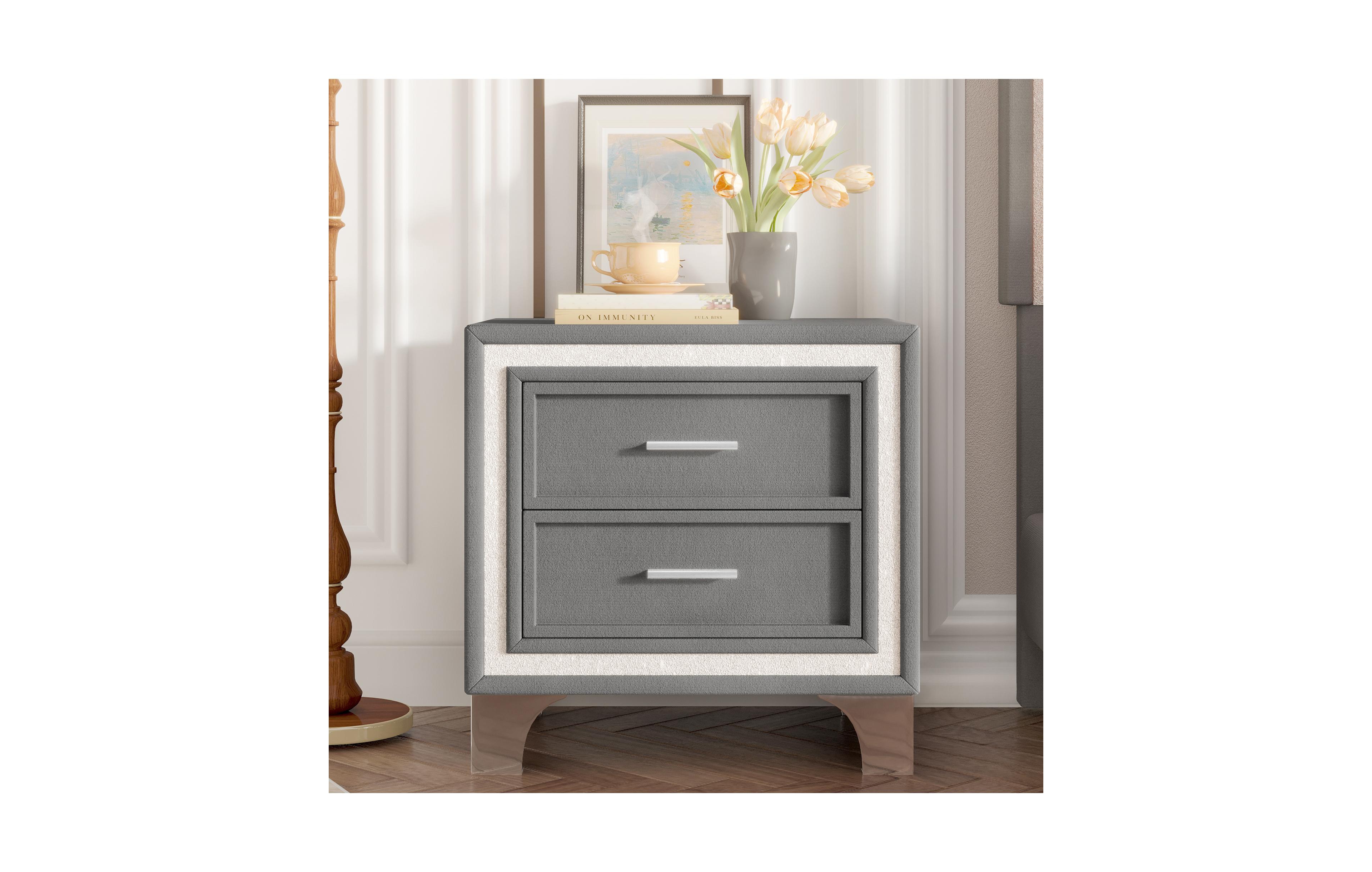 Flynama Elegant Modern Wooden Nightstand with 2 Drawers Neutral Finish Bedside Table for Bedroom Living Room