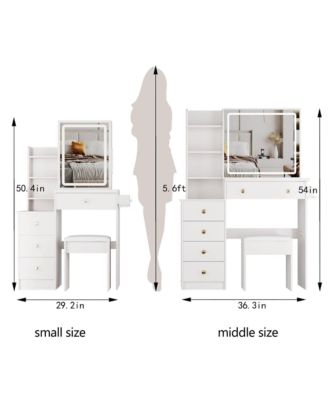 Modern Nightstand with Storage Space and LED Light Glass Top Jewelry Storage Bedside Table