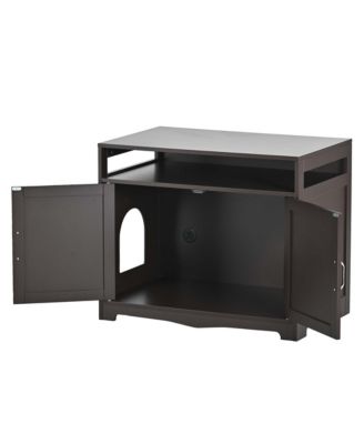 Cat Litter Box Enclosure with Hidden Plug – 2-Door Wooden Bench & Side Table, Esspresso