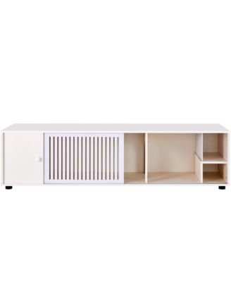 Modern Cream White TV Stand & Cat Litter Box Enclosure with Sliding Door