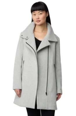 Womens ABBI Straight-Fit Mixed Media Wool Coat With Removeable Bib