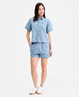 Women's Star-Print Chambray Short-Sleeve Shirt & Shorts
