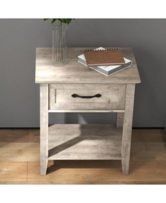 Wood Bedside Table with Drawer and Storage Shelf Versatile Nightstand End Table for Bedroom Living Room Nursery or College Dorm