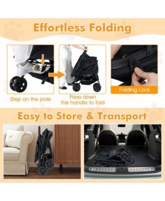 Double Pet Stroller w/ 2-seater Carrier Adjustable Sunshade Removable Pad