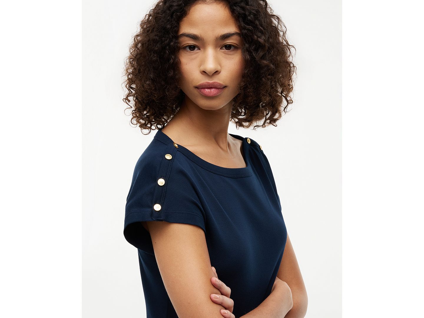 Женская футболка Tommy Hilfiger Cap-Sleeve Boat Neck, цвет: Тёмный ночной тёмно-синий — фото 3