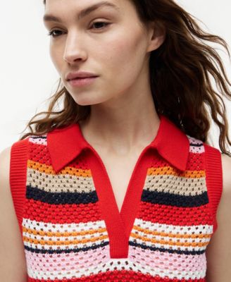 Women's Crochet Sleeveless Polo Sweater