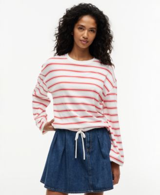 Women's Multi-Stripe Drawstring-Detail Crewneck T-Shirt