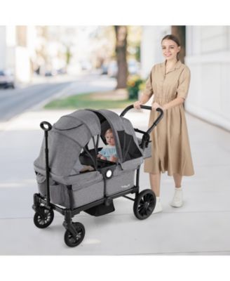 Wagon Stroller for 2 Kids Push Pull Double Stroller w/ Adjustable Handle