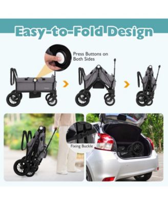 Wagon Stroller for 2 Kids Push Pull Double Stroller w/ Adjustable Handle