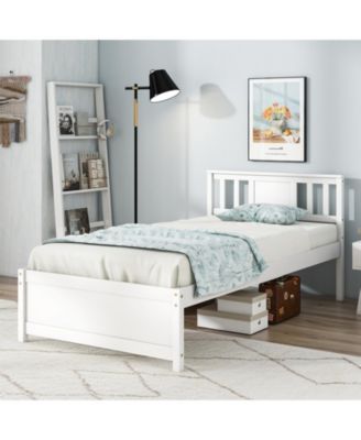 Wooden Platform Bed with Headboard and Wood Slat Support