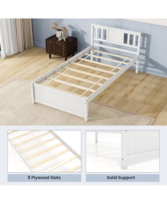 Wooden Platform Bed with Headboard and Wood Slat Support