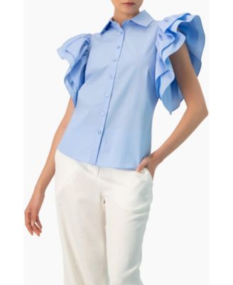 Women's Solid Shirt with Ruffled Sleeves