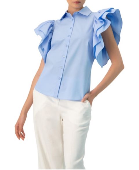 Женская рубашка Ivonne Solid with Ruffled Sleeves, цвет: Светлый синий