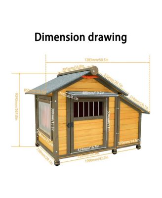 50" Solid Wood Dog House, Indoor and Outdoor Pet Shelter with Removable Thermal Curtain for Small or Medium Dogs