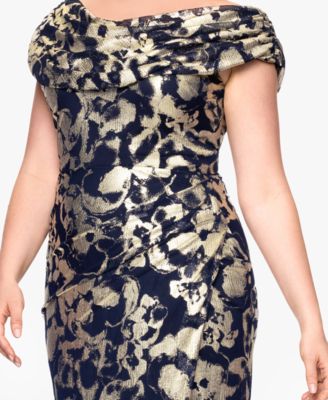Plus Size Metallic Print Cowlneck Gown