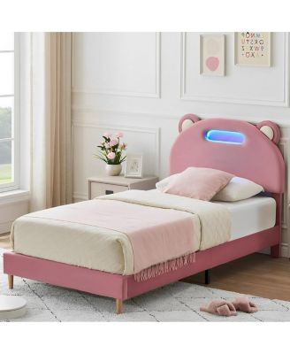 Bed Frame with Velvet LED Headboard, Platform Base, Wooden Slats, Noise-Free, No Box Spring Needed
