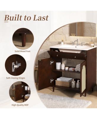 Freestanding Bathroom Vanity with Sink, Solid Wood & MDF Cabinet, Tip Drawer & Adjustable Shelf for Modern Storage