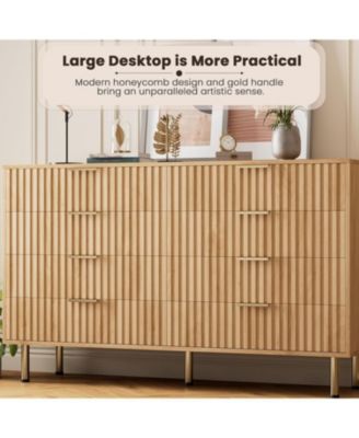 Wide 8 Drawer Dresser Modern Wooden Chest with Metal Handles