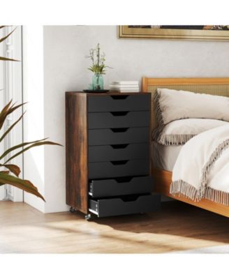Seven Drawer Wooden Storage Dresser with Lockable Wheels