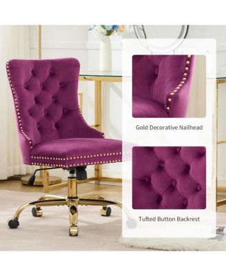 Velvet Upholstered Office Chair, Tufted Button Desk Chair, Adjustable Swivel Computer Chair with Metal Base, Nailhead for Home Office
