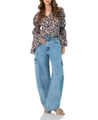 Women's Collared Long Sleeve Floral Print Blouse