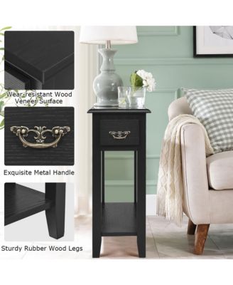 2 Tier End Bedside Sofa Side Table Narrow Nightstand w/Drawer andShelf