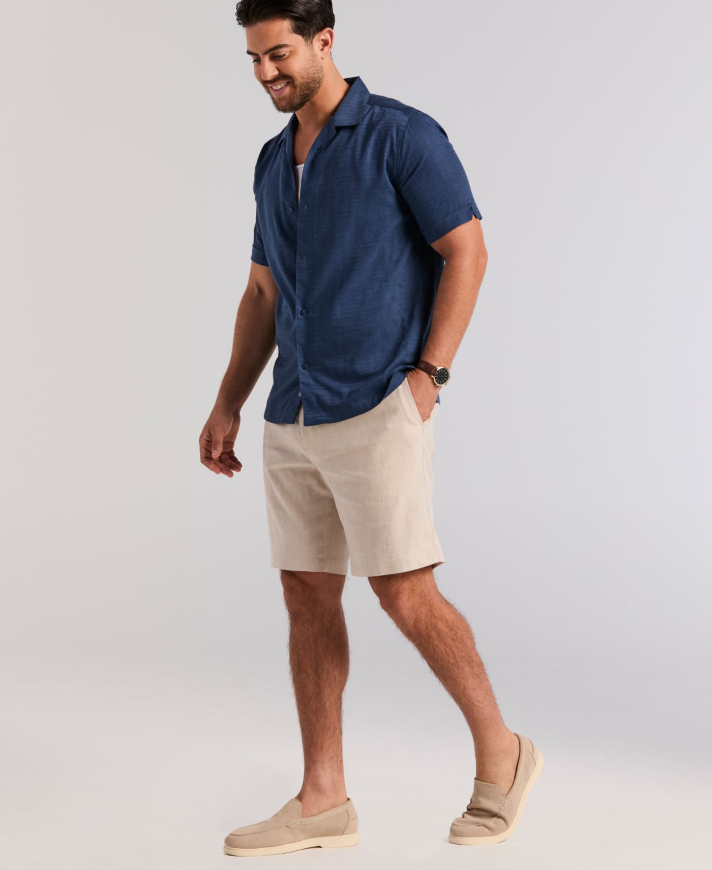 Мужская рубашка Cubavera Solid Textured Camp Collar, цвет: Океанский — фото 3