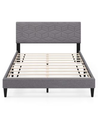 Modern Upholstered Platform Bed with Linen Headboard