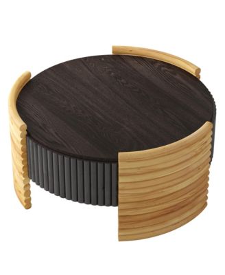Colorblocked Striped Coffee Table - 31.5" Round Wooden Center Table with Flip Top Storage for Living Room, Home Office