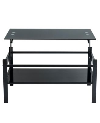 Glass Lift Top Coffee Table - Modern Simple 2-Layer Center Table for Living Room, Home Office