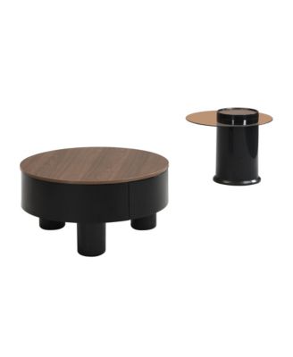Round Nesting Coffee Table Set of 2 - Center Table with Storage Drawer, Round Coffee Table and End Table Set for Living Room, Home Office