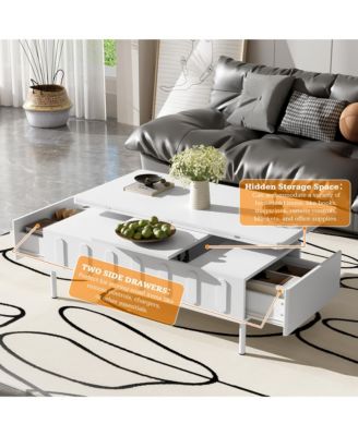 Lift-Top Coffee Table, Multi-Functional Center Table with 2 Drawers, Foldable Top and Hidden Storage Compartment for Living Room