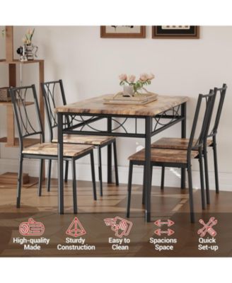 5-Piece Space Saving Dining Table Set, Kitchen Table and Upholstered Chairs, Compact Dining Room Set for Apartment
