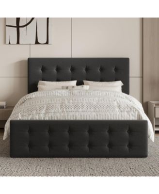 Queen Upholstered Platform Bed Frame with Adjustable Headboard, Storage Drawer, Heavy Duty, No Box Spring