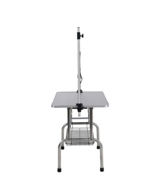 42" Silver- Folding Pet Grooming Table with Stainless Steel Frame and Adjustable Arm