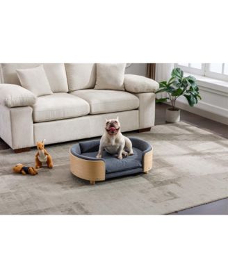  Mid-Size Scandinavian Elevated Dog Bed with Solid Wood Legs and Velvet Cushion