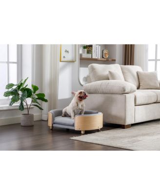  Mid-Size Light Grey  Scandinavian Elevated Dog Bed with Solid Wood Legs and Velvet Cushion