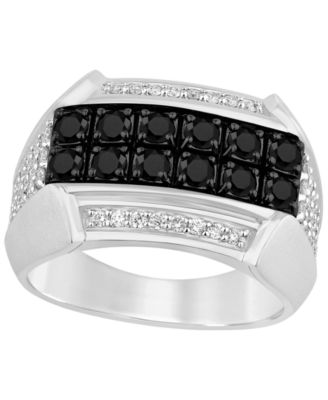 Men's Black and White Diamond (1-1/2 ct. t.w.) Ring in Sterling Silver