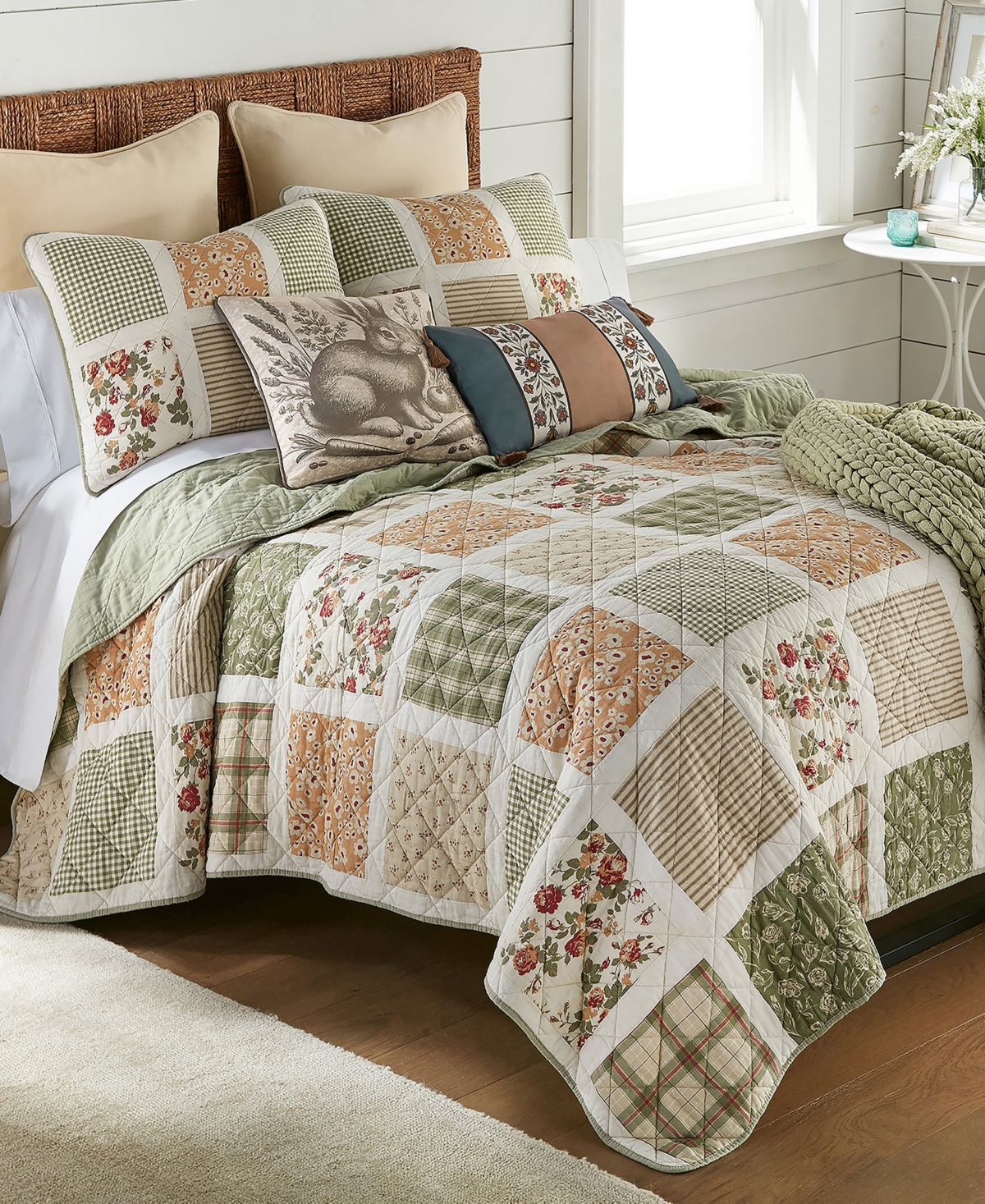 Donna Sharp Peach Rose Cotton 3-Pc. Quilt Set