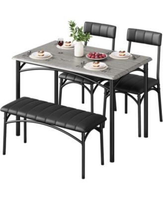 5 Piece Dining Table Set for 4, Metal Frame Table with Bench & Upholstered Chairs, Modern Set for Apartments