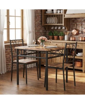 3-Piece Dining Table Set for 2, Kitchen Table with 2 Chairs, Space-Saving Square Table for Small Apartment