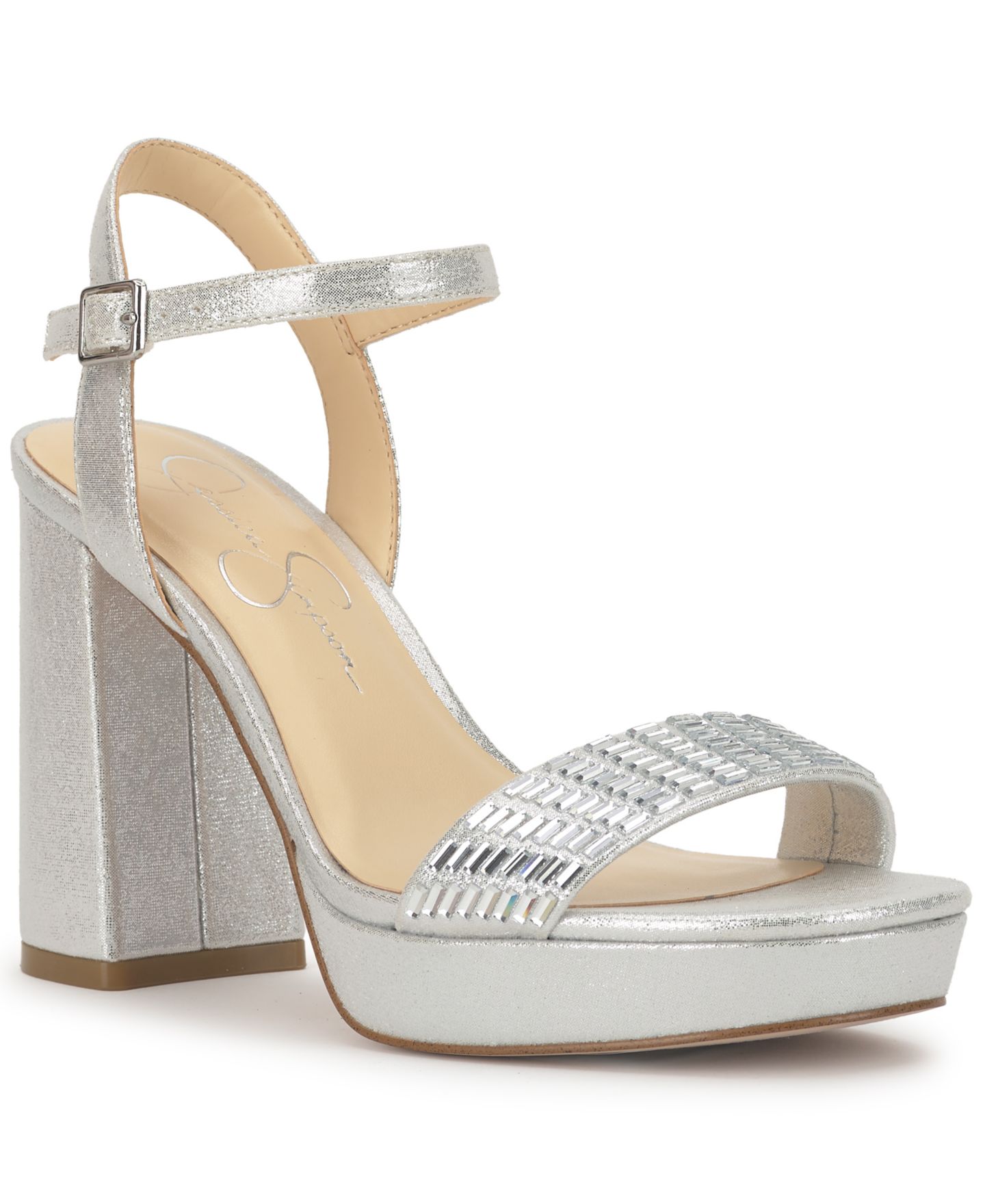 Женские сандалии Jessica Simpson Skilia Platform Block Heel Rhinestone, цвет: Серебряный — фото 1
