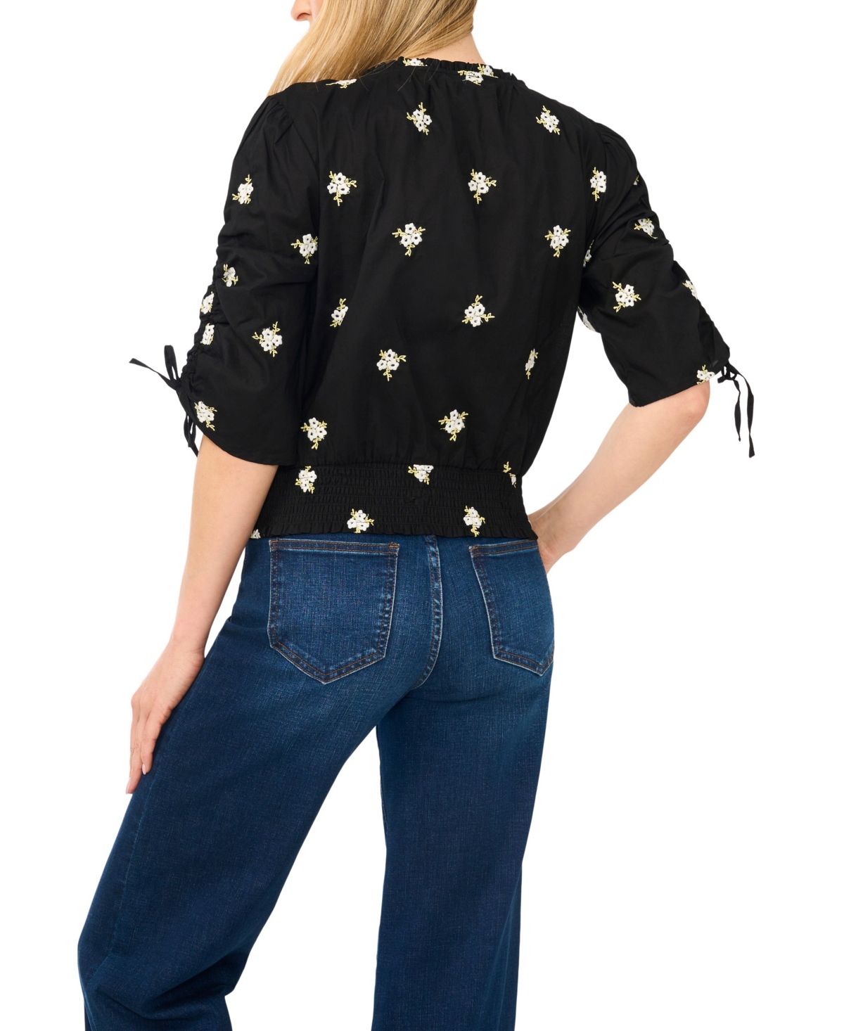 CeCe Women's Embroidered Tie-Neck Cotton Blouse