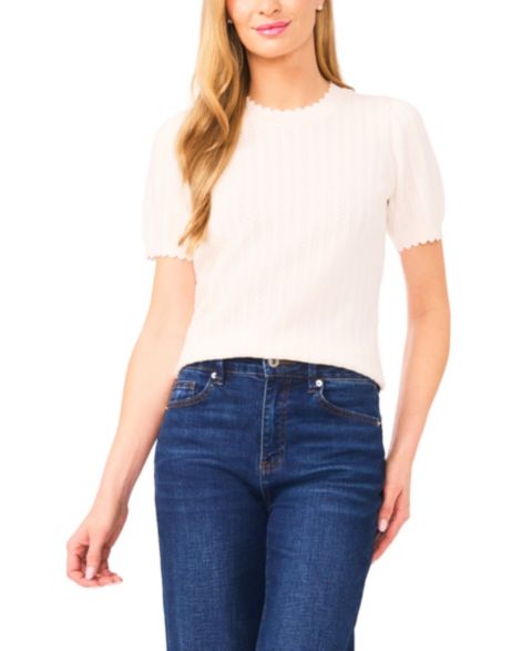 Женский свитер CeCe Crew Neck Pointelle, цвет: Состаренный белый