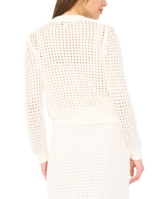 Women's Crew Neck Mesh Long-Sleeve Cardigan Sweater