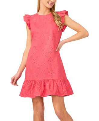 Women's Crewneck Flutter-Sleeve Mini Dress