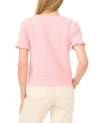 Women's Crewneck Short-Sleeve Cardigan Sweater