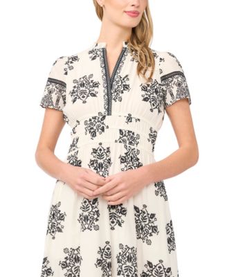 Women's V-Neck Printed Cotton Maxi Dress