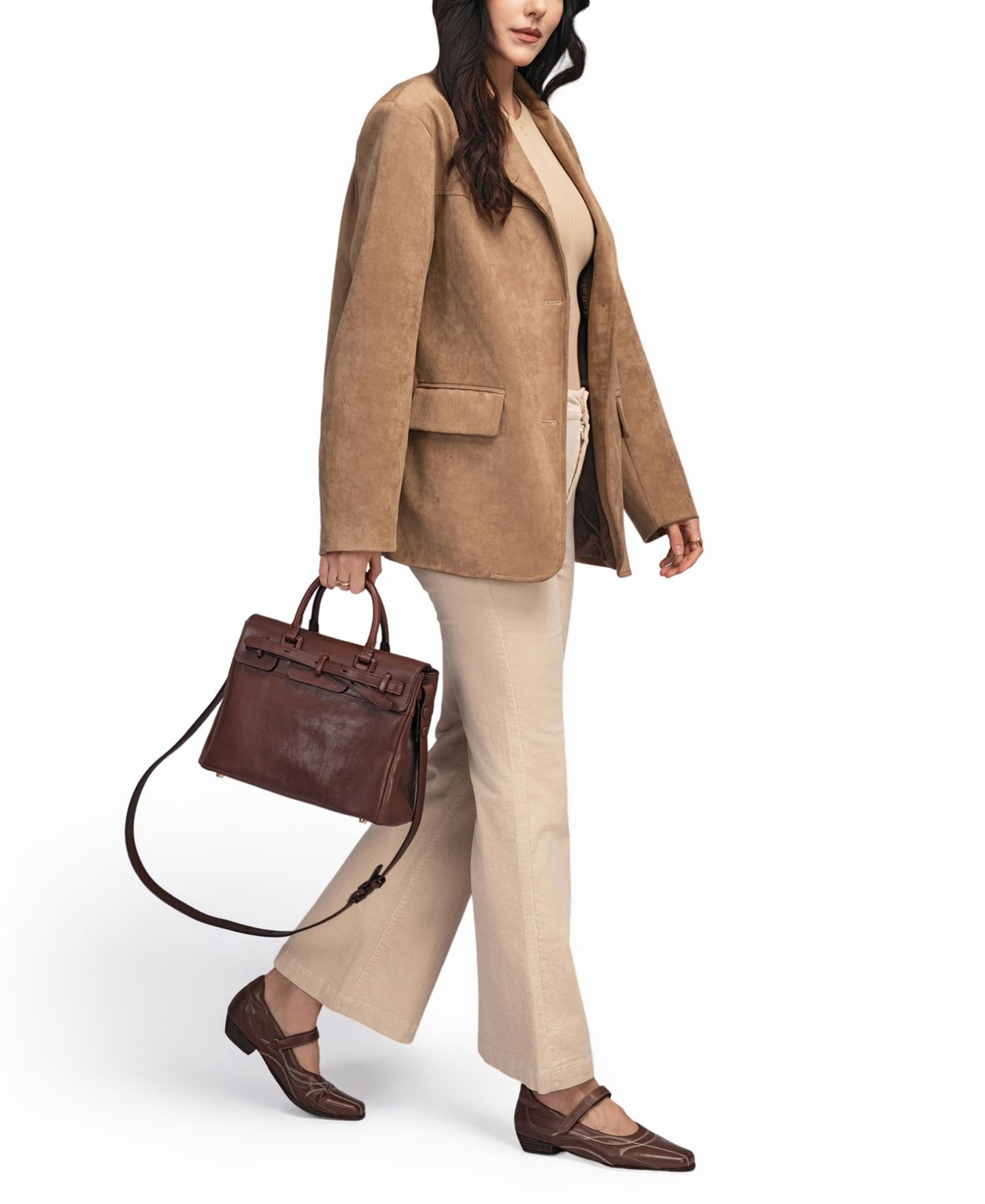 Женская сумка OLD TREND Wishbone Medium Satchel Handbag, цвет: Кофейный коричневый — фото 7