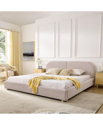 King Size Upholstered Bed Frame, Modern Minimalist Curved Headboard